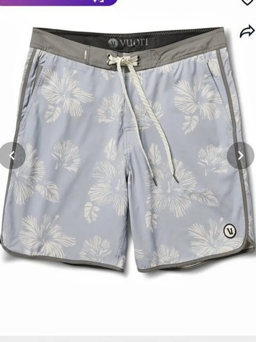 Vuori Kore Short Floral Hybrid Shorts Blue & White Waist 36